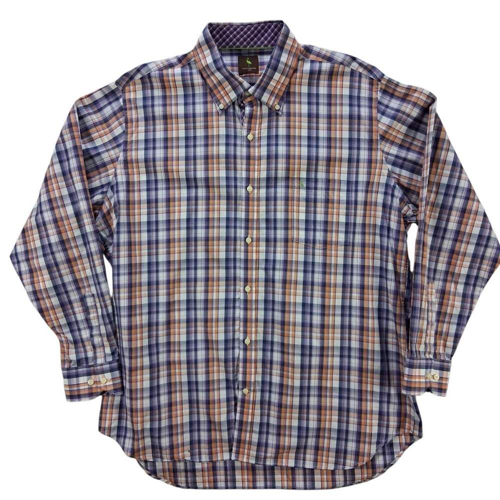 TailorByrd Mens XXL Plaid Button Down Shirt Purple Orange Cotton Long Sleeve